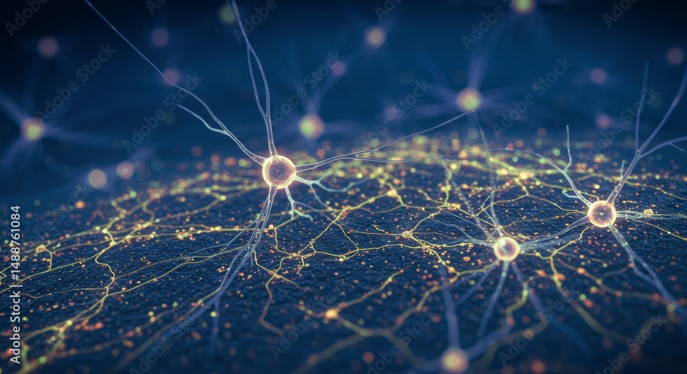 Aufkleber glowing neural network illustration microscopic - microscopic view of a neural network, glowing neur