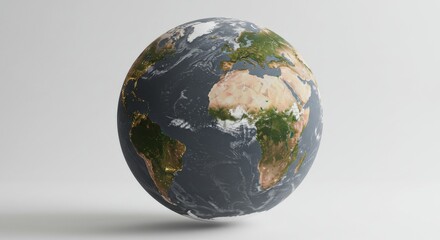 Fototapeta premium Globe Illustration: Our Blue Planet - A detailed 3D of Earth, showcasing continents, oceans, and atmospheric details. Symbolizing global connection, environmental awareness, geographical exploration