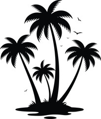Minimalist black and white silhouette of palm trees tropical paradise scenic nature landscape

