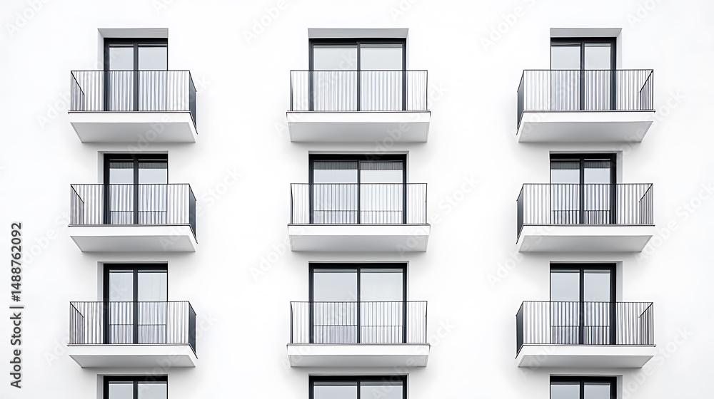 Poster building facade with balconies creates a visually appealing pattern. the modern architecture is clea
