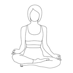 Woman sitting in lotus pose yoga line art vector design. Woman sitting in lotus pose yoga outline illustration design.