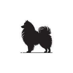 Keeshond dog silhouette, fluffy coat, friendly companion, alert expression, curled tail, spitz breed, medium size, thick fur, charming, intelligent, playful, loyal, house pet, furry outline, cheerful,