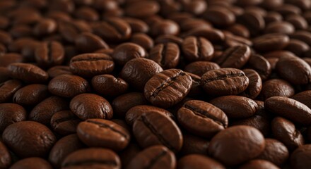 Naklejka premium Roasted Coffee Beans Background Texture and Aroma