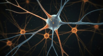 Microscopic Neuron Network Complex Structure Illustration - Intricate neural network, microscopic detail, complex connections, brain cells, scientific visualization