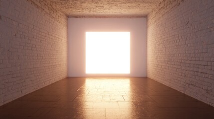 Empty interior space illuminated by a bright square light.