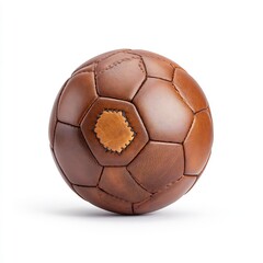 Old leather soccer ball with stitches, icon