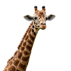 Obraz premium Giraffe Head and Neck Close-Up on white Background