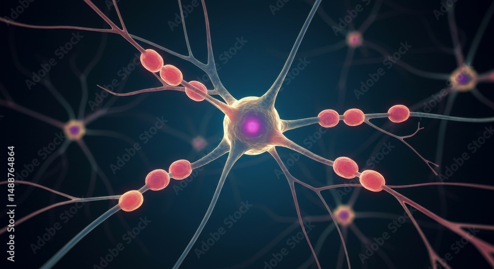 Poster neuron network illustration microscopic neural connections - microscopic view of neural connections,