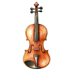 Vintage Violin With Intricate Woodwork, watercolor drawing vector, high quality, isolated on a white background.