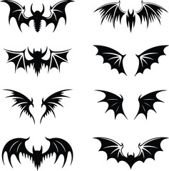 Angel and Bird Wings Silhouette Set – Vector Shadow Collection Flying Wings Icons | Black Wing Silhouettes for Design Projects