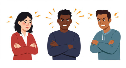 Stressed Multiracial People Conflict Meeting Vector Illustration