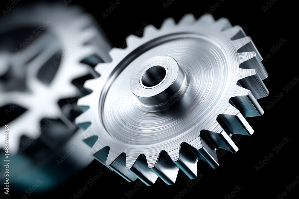 Poster a series of interconnected gears that appear to turn each other in a perpetual motion machine