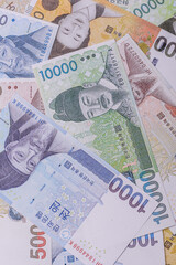 Paper money, South Korean banknotes as a financial business background