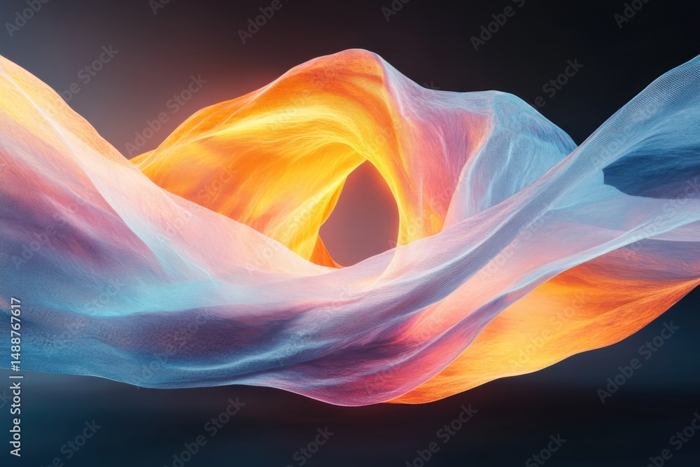 Poster dynamic flow of colorful fabric waves abstract studio art light play artistic environment close-up v