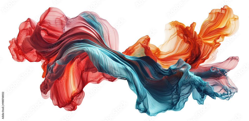 Poster artistic colorful flow with gradient hues, isolated on transparent cutout background