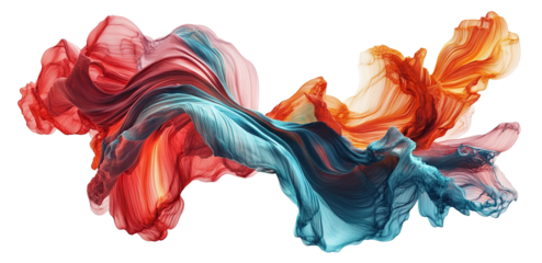 Artistic colorful flow with gradient hues, isolated on transparent cutout background