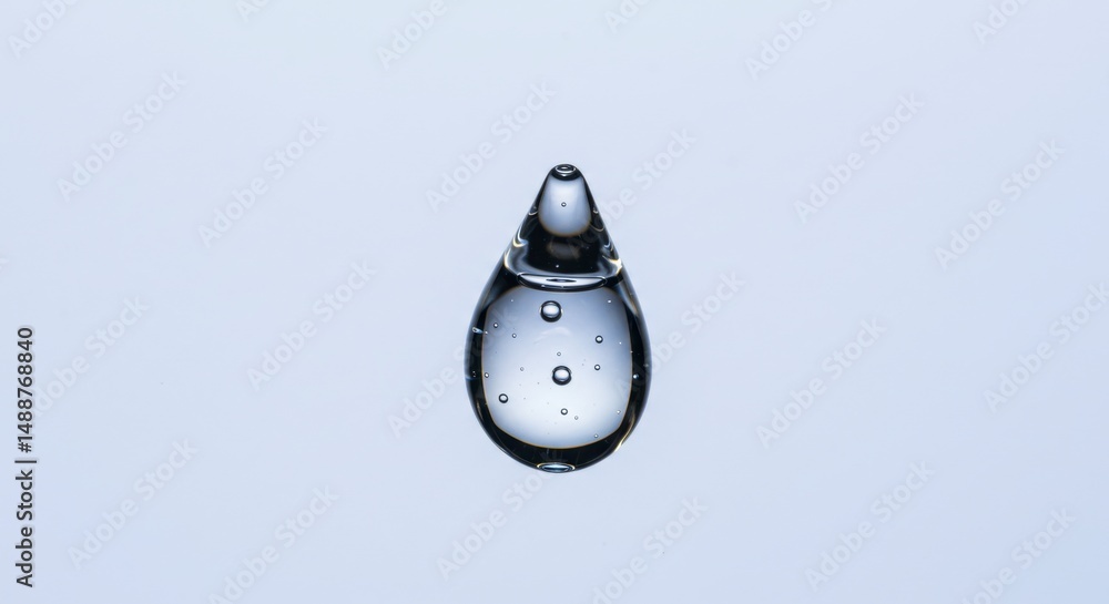 Poster water drop with bubbles floating on light background