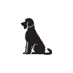 Labradoodle dog silhouette showcasing curly coat, friendly posture, playful and intelligent nature, medium-sized companion, loyal and affectionate pet, energetic, hypoallergenic breed, joyful and lovi
