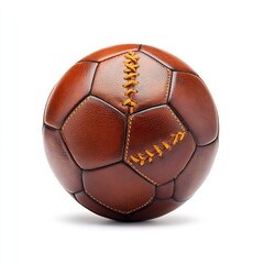 Old leather soccer ball with stitches, icon