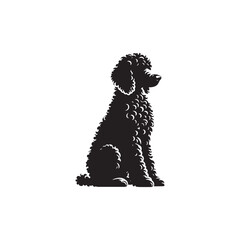 Labradoodle dog silhouette showcasing curly coat, friendly posture, playful and intelligent nature, medium-sized companion, loyal and affectionate pet, energetic, hypoallergenic breed, joyful and lovi