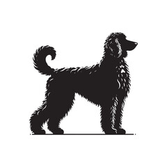 Labradoodle dog silhouette showcasing curly coat, friendly posture, playful and intelligent nature, medium-sized companion, loyal and affectionate pet, energetic, hypoallergenic breed, joyful and lovi
