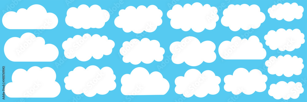 Poster white abstract cloud illustration set. cute fluffy, bubbly clouds collection. white cloudy shape iso
