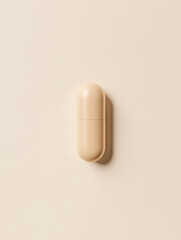 Minimalist Beige Capsule: A sleek, capsule-shaped object in a soft beige tone. Perfect for health, wellness, and modern design themes. Studio shot.