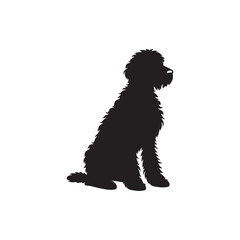 Labradoodle dog silhouette showcasing curly coat, friendly posture, playful and intelligent nature, medium-sized companion, loyal and affectionate pet, energetic, hypoallergenic breed, joyful and lovi