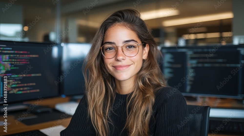 Poster coding workshop tech office professional portrait collaborative environment engaging viewpoint empow
