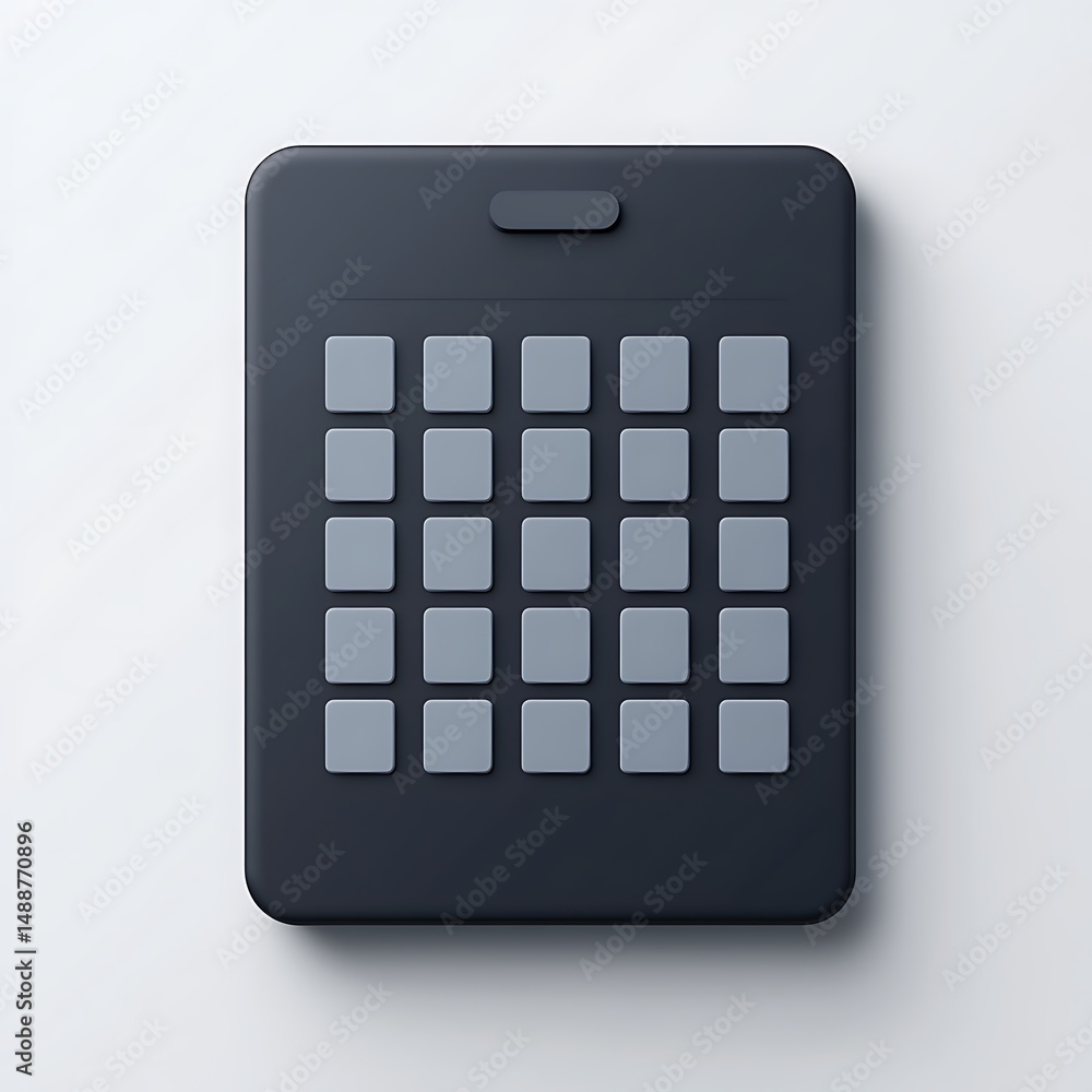 Poster minimalist dark grid tablet interface: clean design with rounded squares on white background, modern