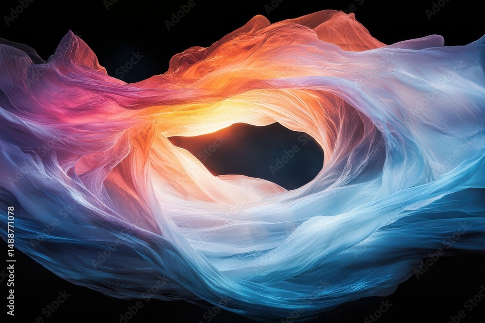 Poster dynamic flow of colorful light waves abstract art digital composition dark background surreal concep