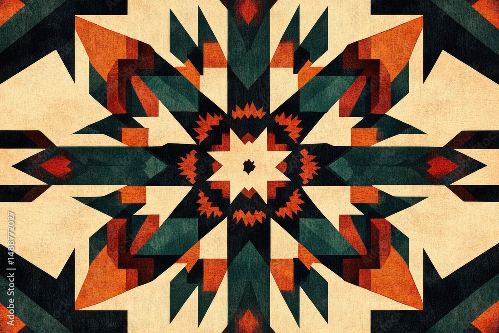 Aufkleber geometric abstract art featuring a central starburst design with earth tones, creating a symmetrical