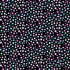A pattern of small diamonds (rhombuses) arranged closely and diagonally on a black background. The diamonds are pink and light blue in varying intensities. The impression is modern and dynamic.