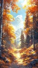 Fototapeta premium Autumn hiking adventure in a stunning mountain forest beautiful nature scene scenic landscape photography
