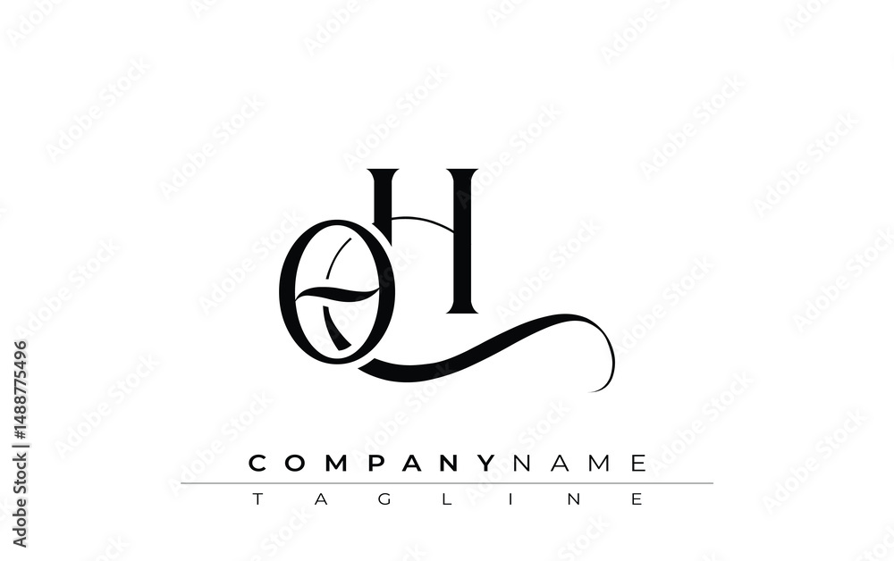 Fototapete initial oh logo design vector. elegant monogram logo design with decorative elements and typography