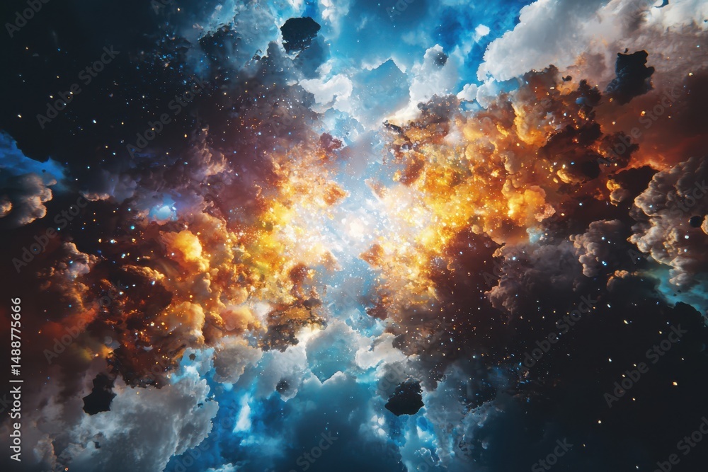 Poster explosive cosmic collision space digital art celestial environment outer space universe concept