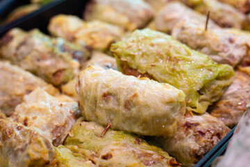 Cabbage rolls with meat. Preparation of cabbage rolls stuffed with meat in the oven. The recipe for cabbage stuffed with beef and rice. A healthy food.
