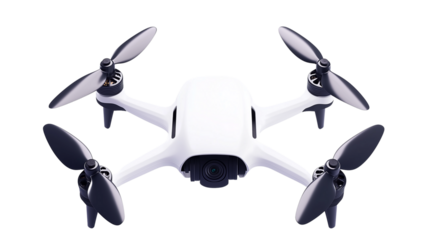 A small drone, flying in the air, small drone, floating in the air, small drone, a small drone floating in the air, a moment of a small drone flying in the sky, on a transparent backgrounds