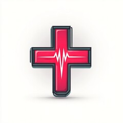 Fototapeta premium Medical cross with heartbeat line on white background