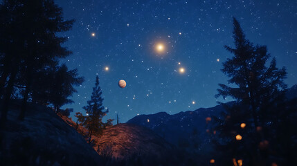 Naklejka premium Surreal galaxy featuring cosmic stars and floating planets high resolution picture