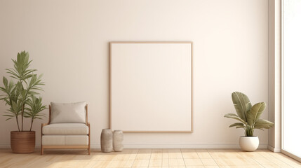 Minimalist Poster Frame Mockup Warm Interior