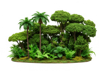 Lush miniature jungle scene isolated on transparent background