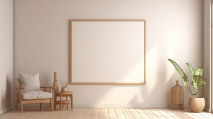Poster Frame Mockup Wooden Wall Shelf