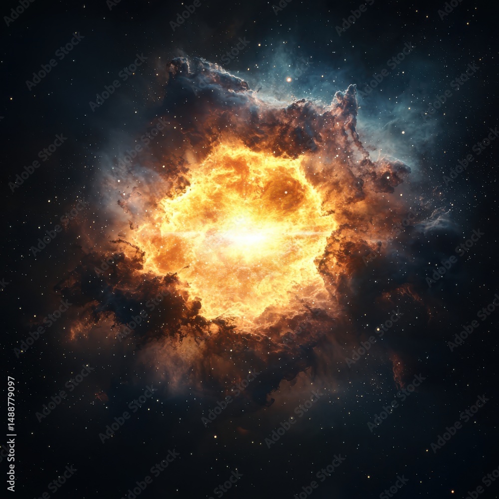 Poster cosmic explosion event outer space astrophotography stellar environment wide view celestial phenomen