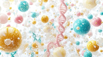 Colorful molecular structures with  DNA strands.