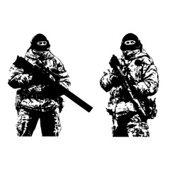 Special forces soldier with rifle in full gear. Army military man vector illustration. 