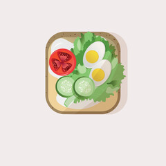 Toast with egg, tomato and cucumbers. Healthy breakfast for every day