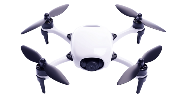 A small drone, flying in the air, small drone, floating in the air, small drone, a small drone floating in the air, a moment of a small drone flying in the sky, on a transparent backgrounds
