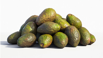 Pile of avocados stacked together, isolated on a white background, cut out