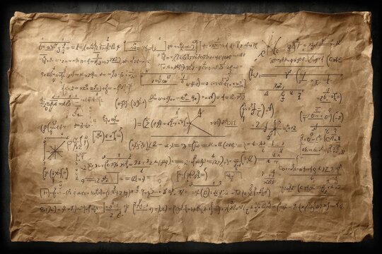 Mathematical formulas scribbled on vintage parchment paper, creating an abstract background reminiscent of scientific discovery, knowledge, and academic pursuits. - Powered by Adobe